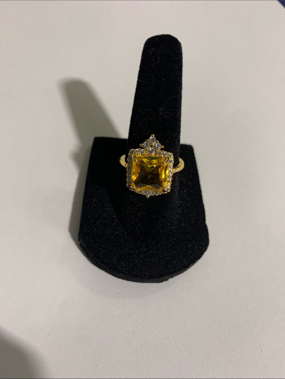 Gold-Tone Yellow Crystal Statement Ring Adjustable New